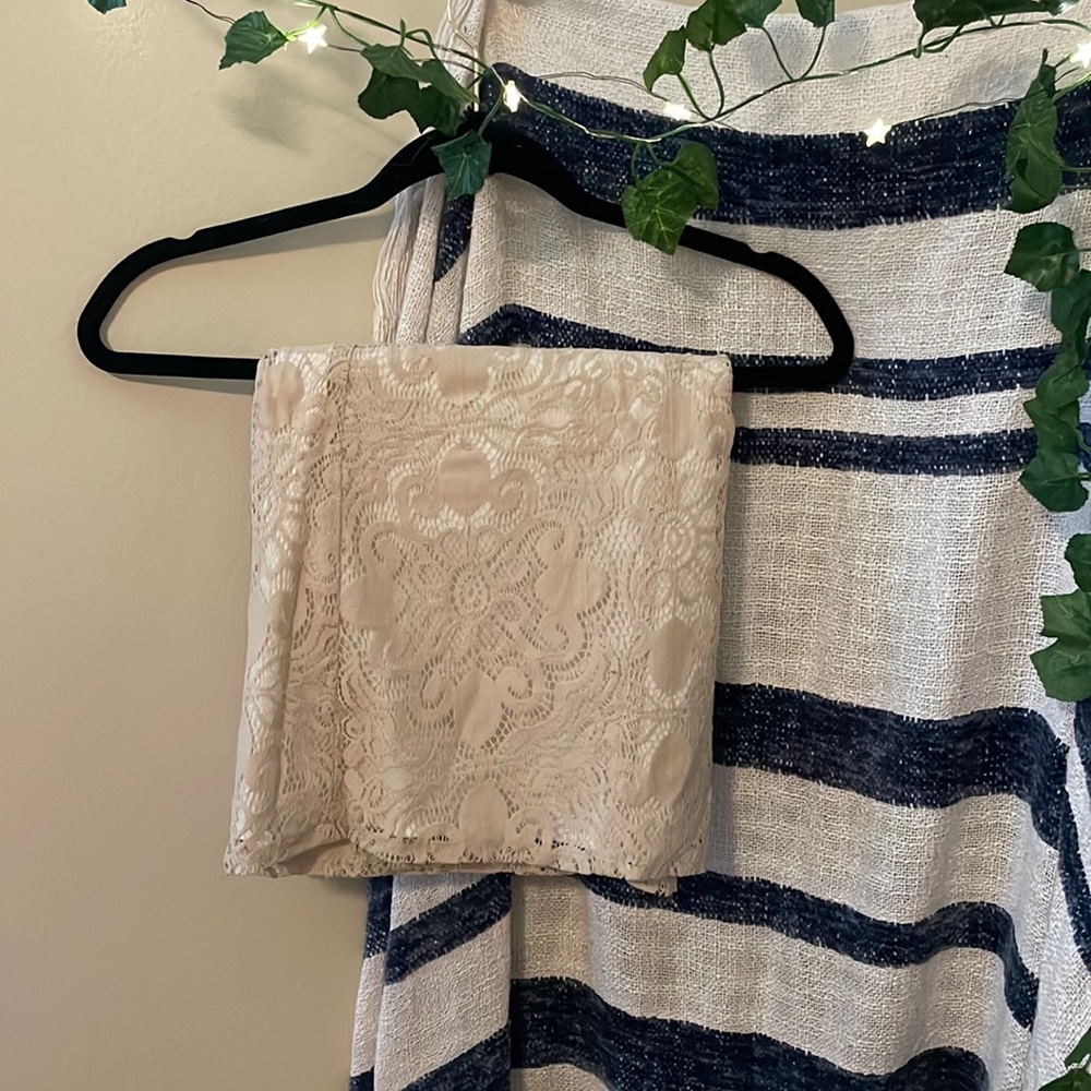 New York & Company Midi Cream Skirt with floral appliqué